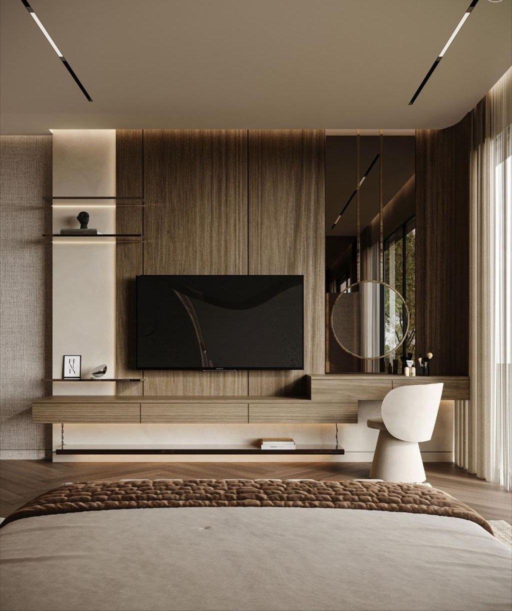 Bespoke walnut feature wall